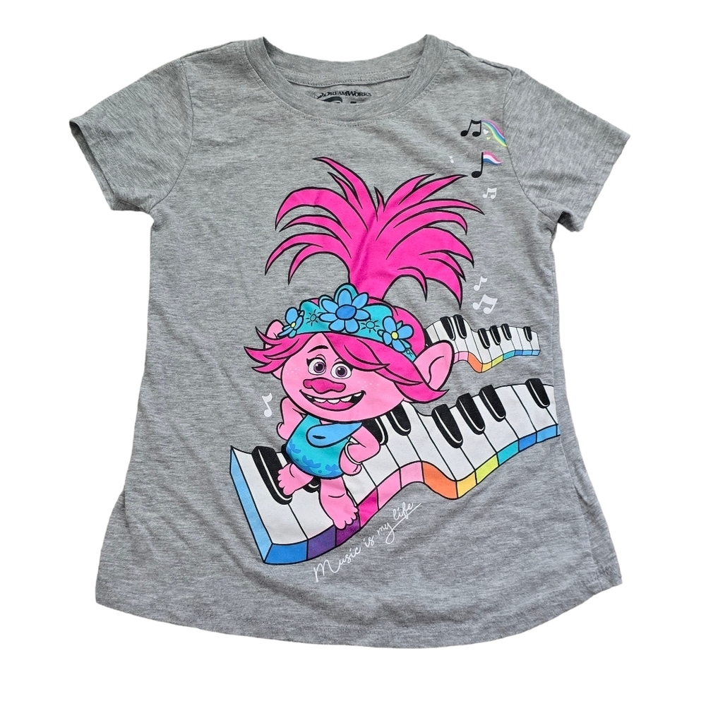DreamWork Trolls Queen Poppy Short Sleeve Tee Top Girls Size M 7 8 Music Piano